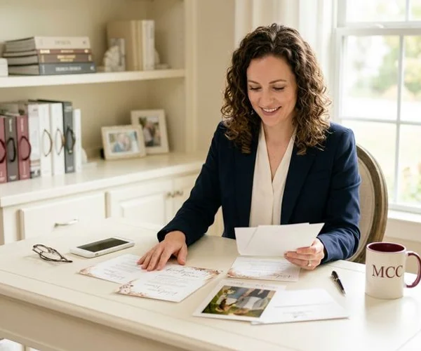 Janet, owner and lead designer of MCC Wedding Invitations