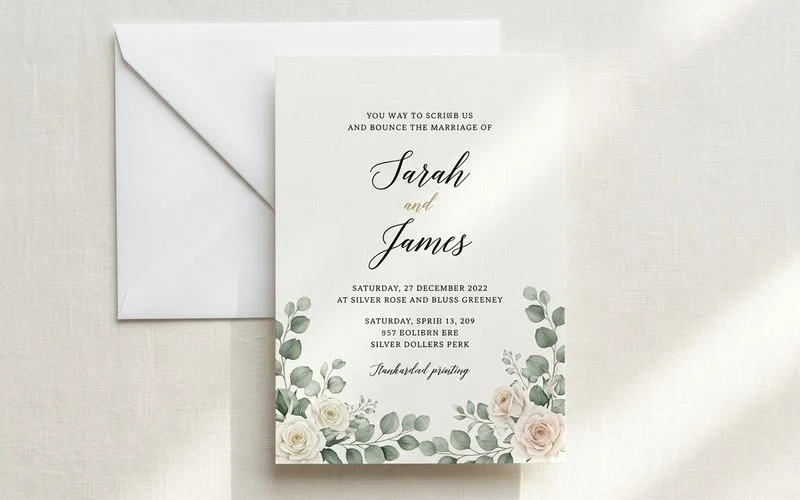 Professionally printed wedding invitation suite with crisp typography and elegant paper finish
