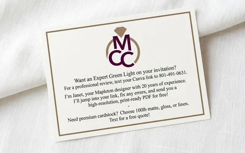 Temple sealing insert card example displaying arrival time, date, and temple name