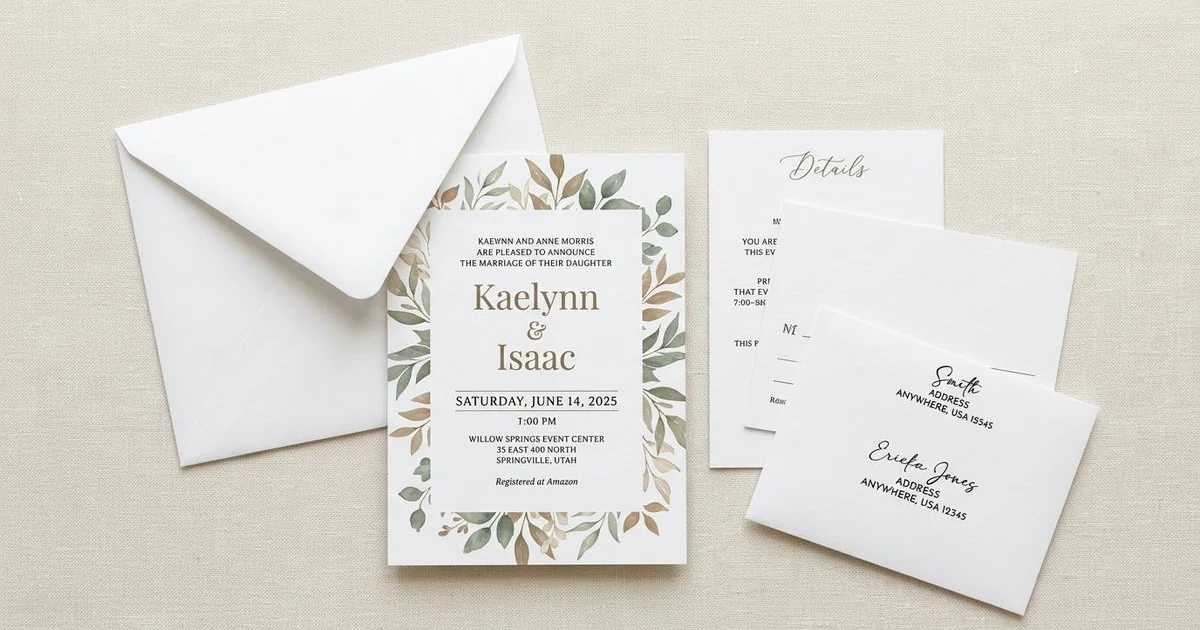 Latter-day Saint wedding invitation displaying essential wording elements and layout details