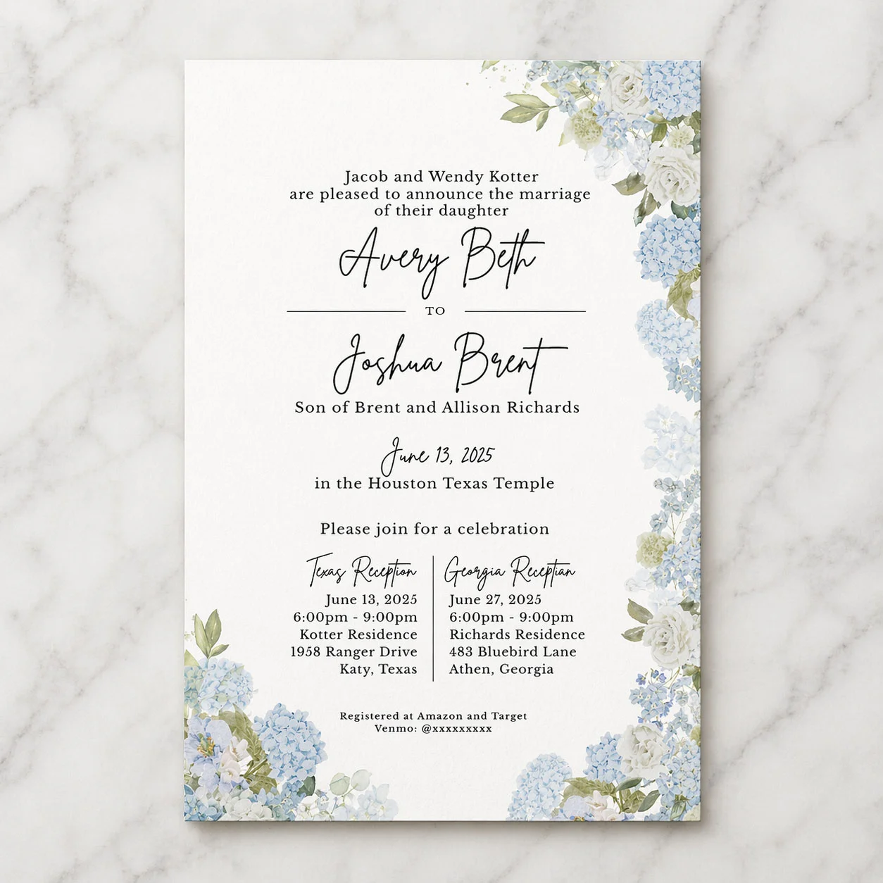 Custom LDS wedding invitation design 1