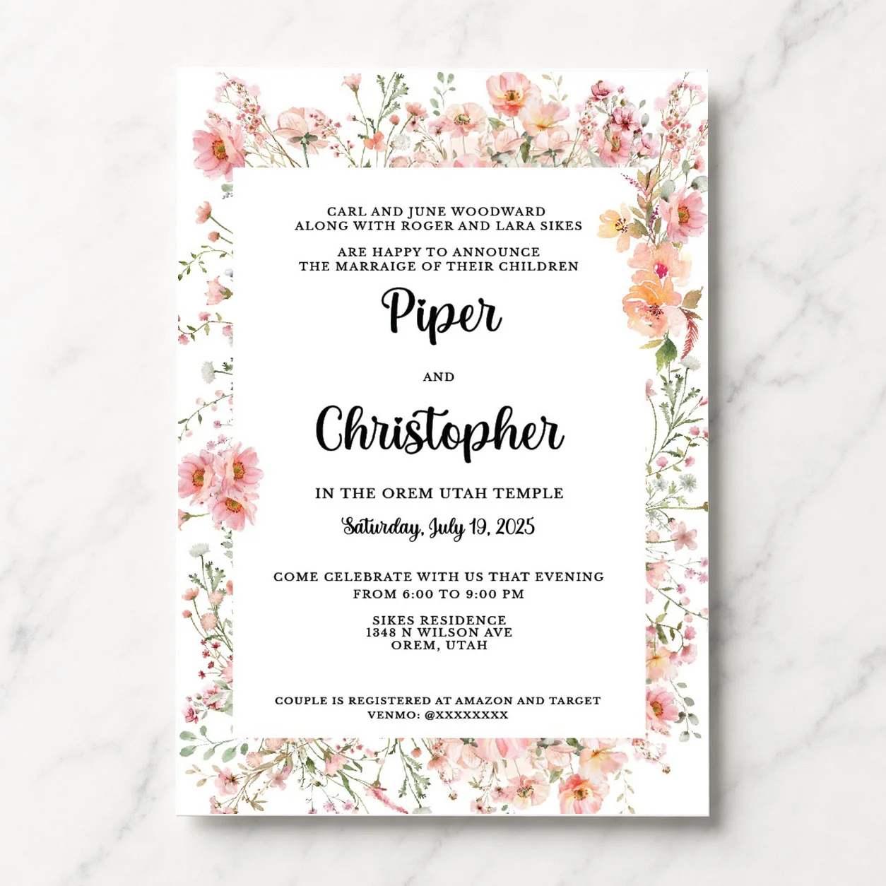 Custom LDS wedding invitation design 19